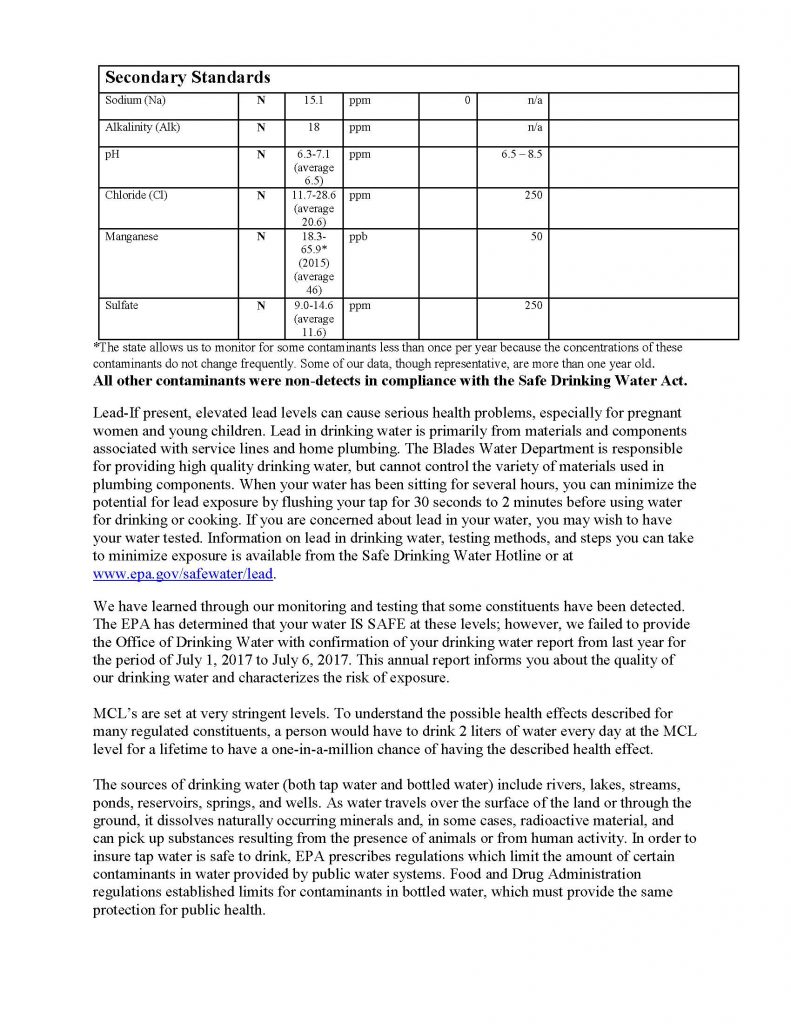 Blades 2017 CCR Town of Blades Sussex County Delaware